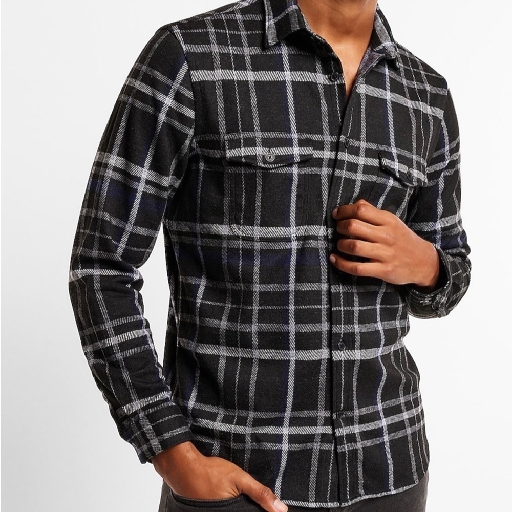 BLDWN Guetes Regular Fit Rust Plaid Button-Up Flannel Over-shirt in Black Plaid